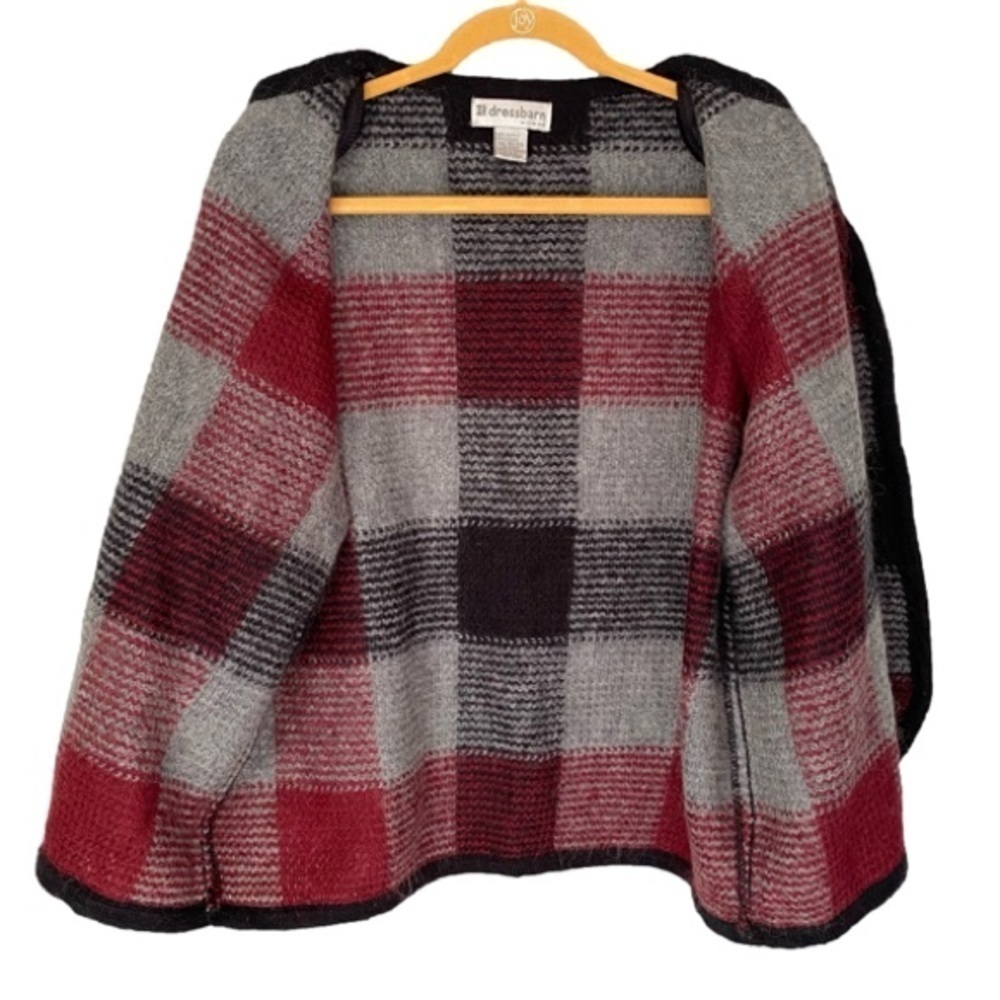 DRESSBARN Vintage Cardigan Mohair Blend Black Red Grey Check Women Plus 18-20 - Picture 3 of 12